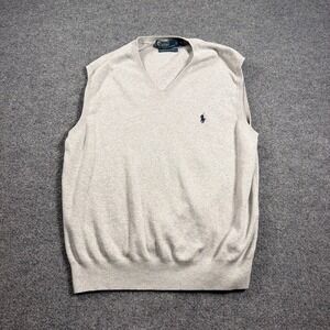 VTG Polo Ralph Lauren Sweater Vest Pima Cotten Men XL Gray V-Neck Classic Logo